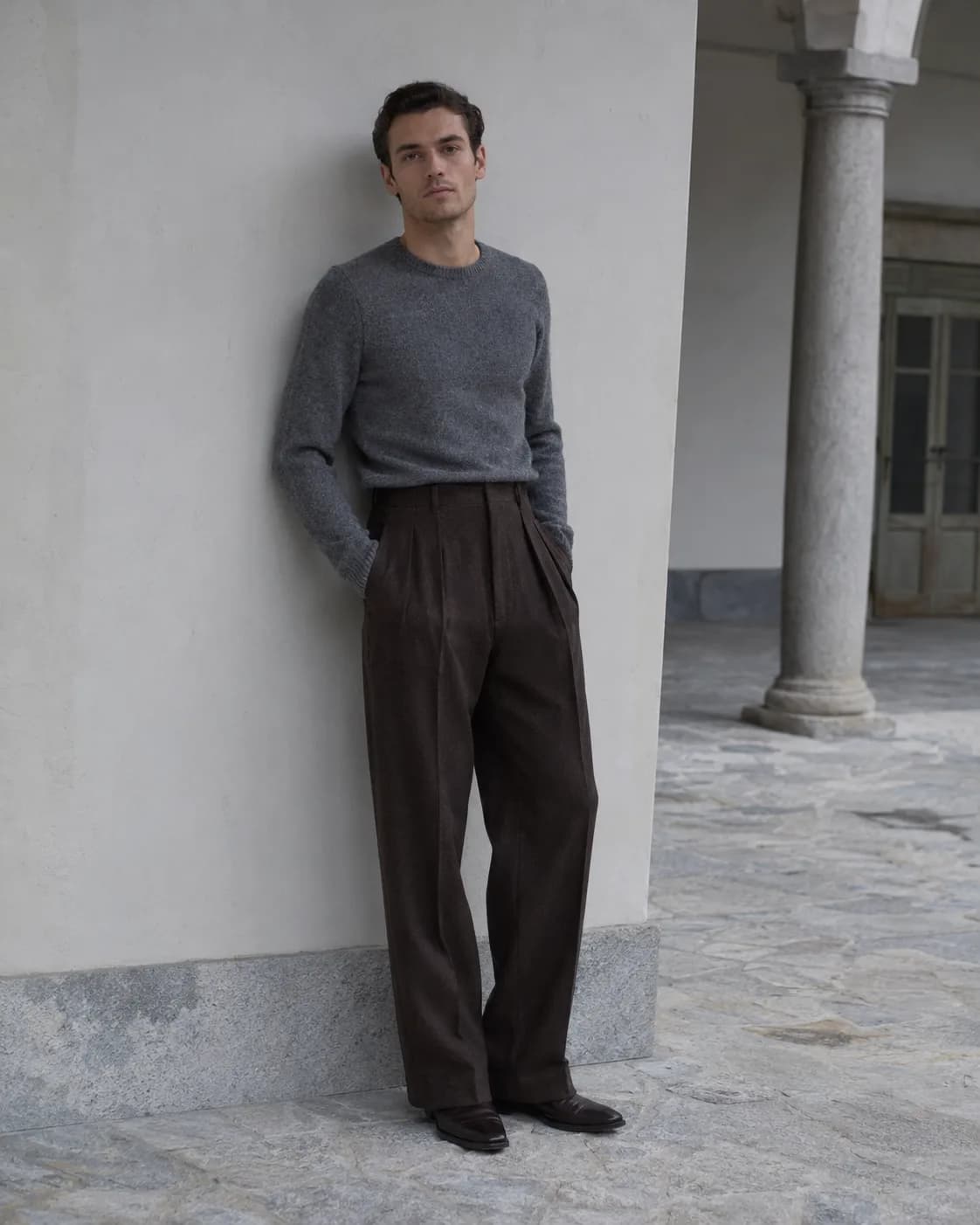 Arnaut Belcour trouser in dark brown wool flannel