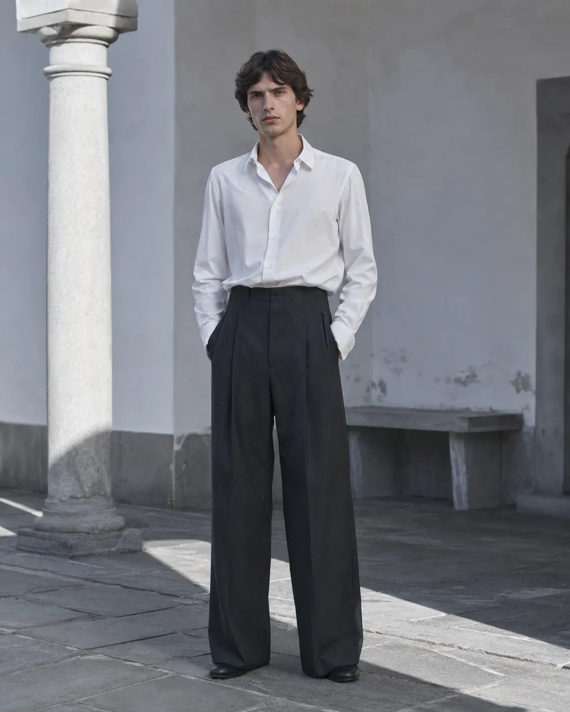Arnaut Belcour wide-leg trouser in anthracite wool gabardine